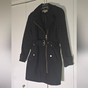 Michael Kors Cute Womens Small Black Trench Coat with Gold Details